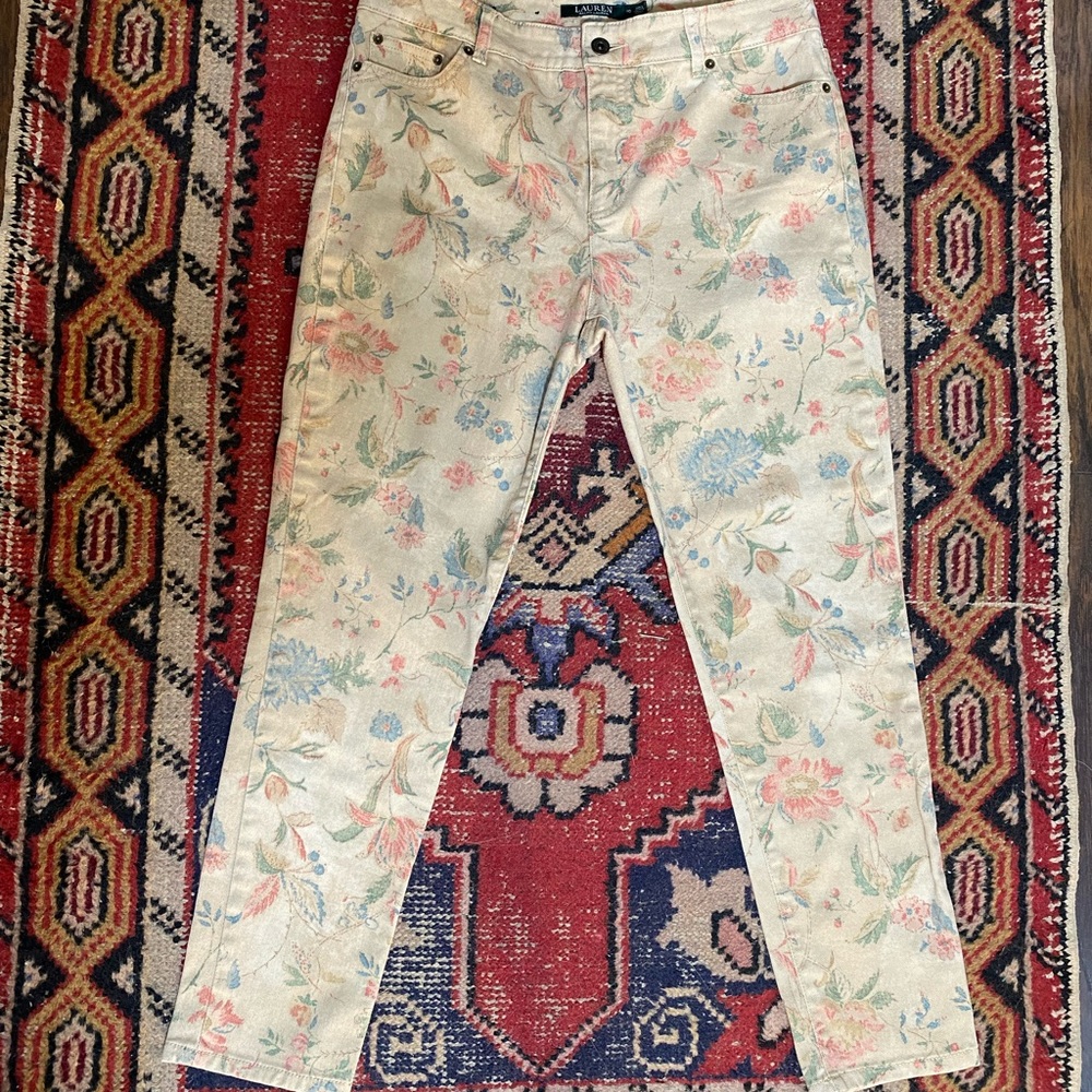 Ralph Lauren Cream Floral Women's Straight Leg Jeans